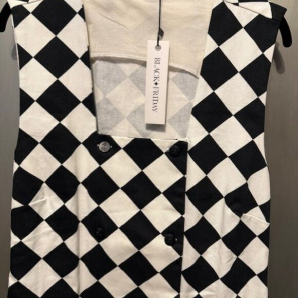 Retro Mod Harlequin Button Front Shift Mini Dress - Picture 9 of 16